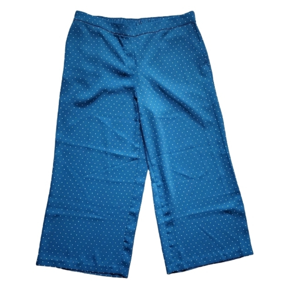 J.Jill Wearever‎ Micro Dot Cropped Wide Leg Pants Blue Pull On Size Large